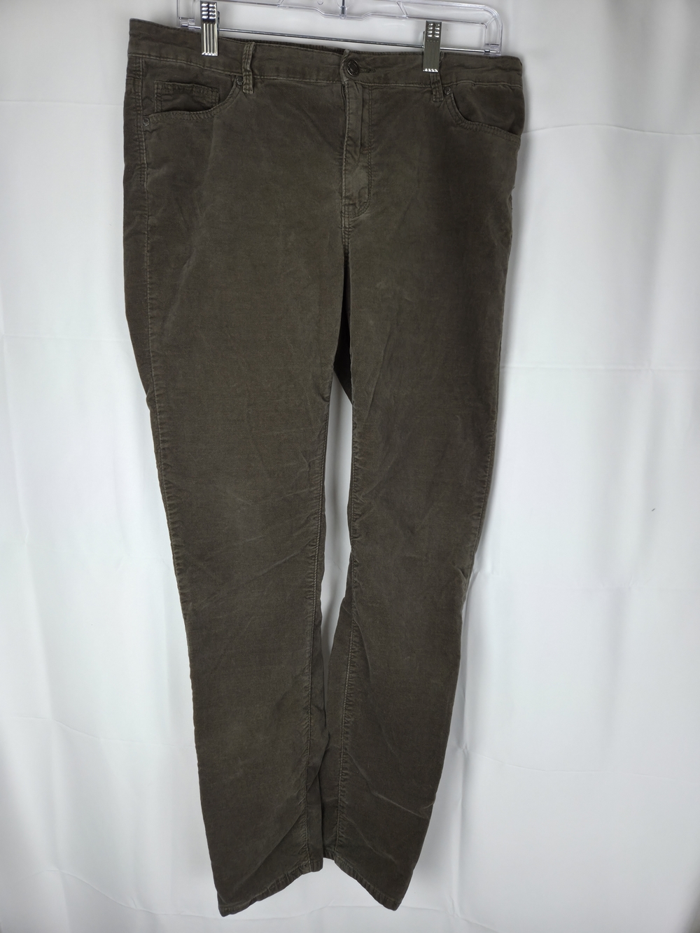 Women's Olive Green Corduroy Pants - Classic Slim Fit